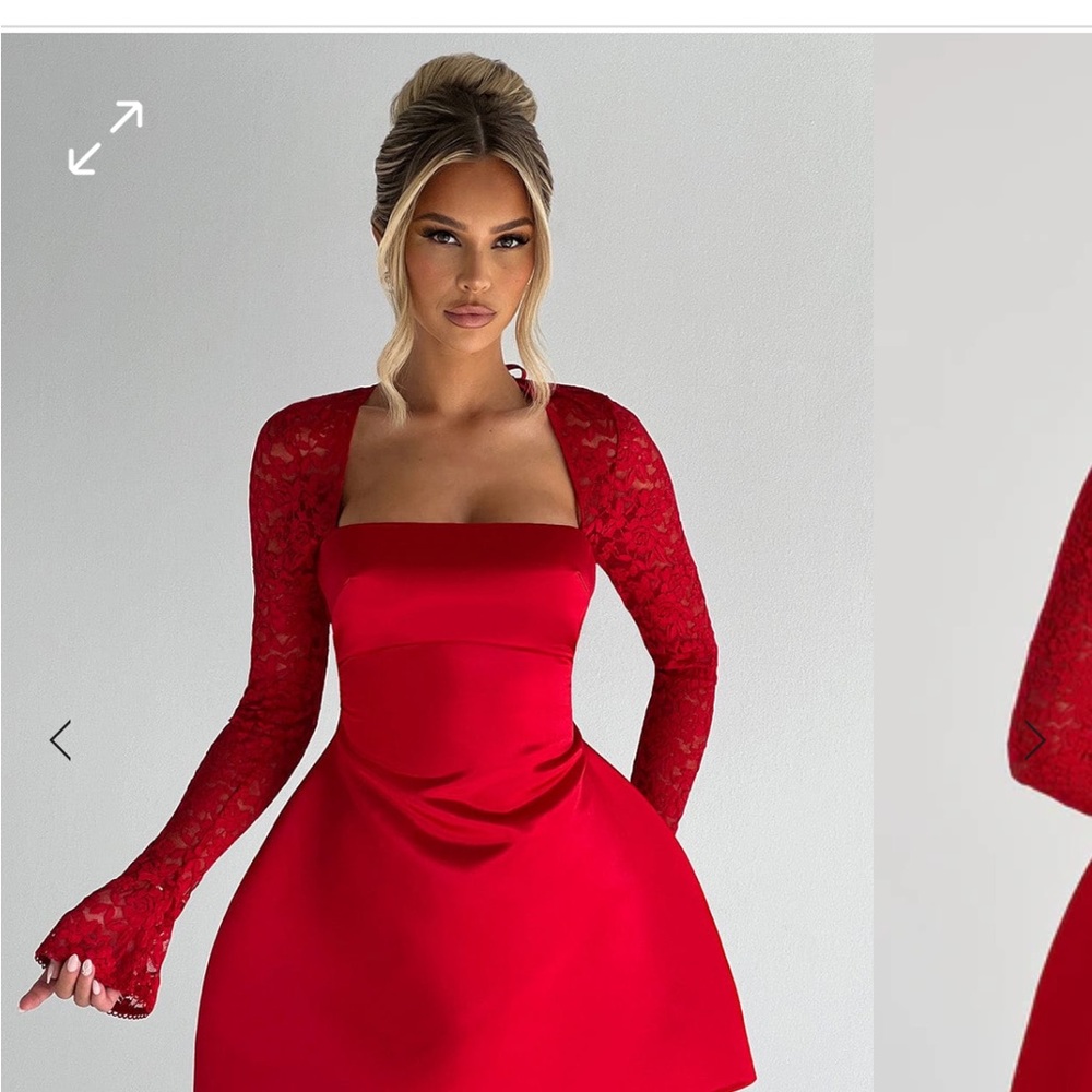 Elegant Red Lace Sleeve Dress